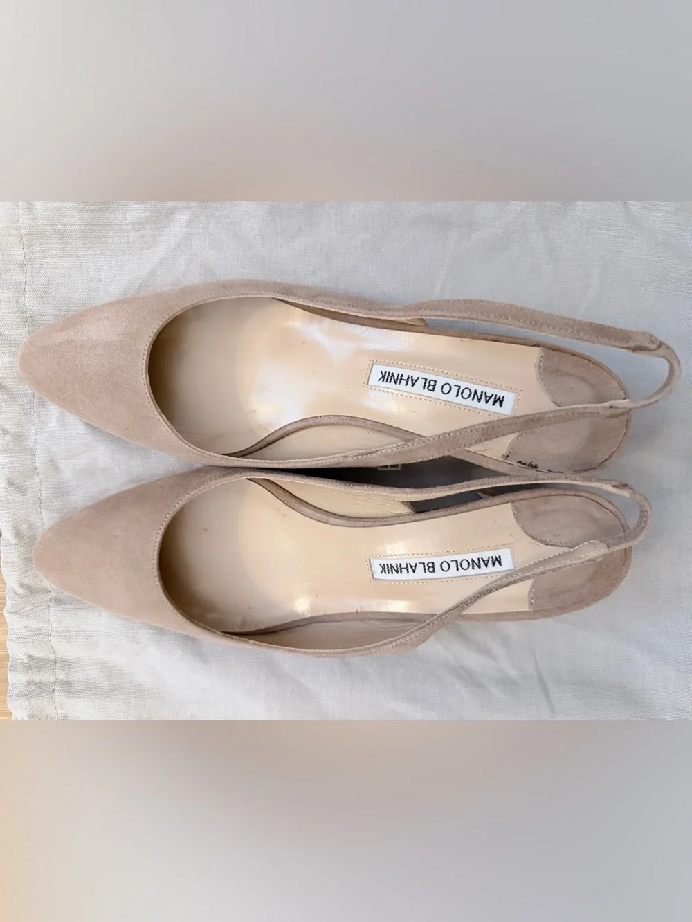 Manolo Blahnik Beige Suede Slingback Pumps
